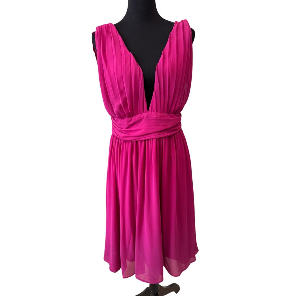 New LOVE X DESIGN Nordstrom Pink Fit & Flare Neck Chiffon Melissa Plunge Large